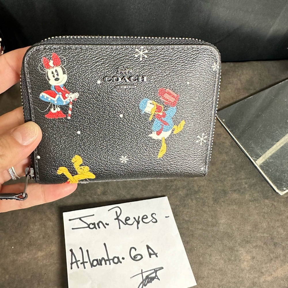 COACH Disney X Coach Rowan Satchel With Holiday Print Black and wallet 🥳 - Picture 5 of 15